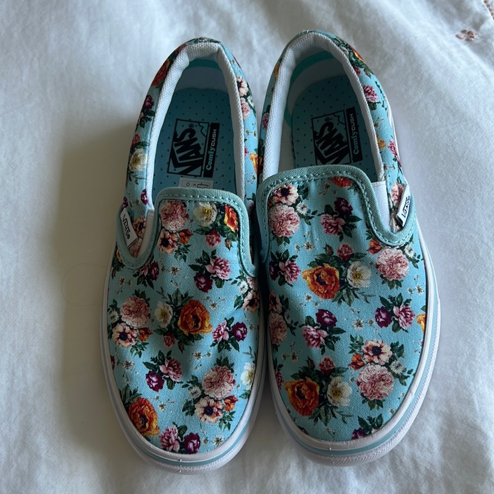 Kids Vans Turquoise Floral slide ons